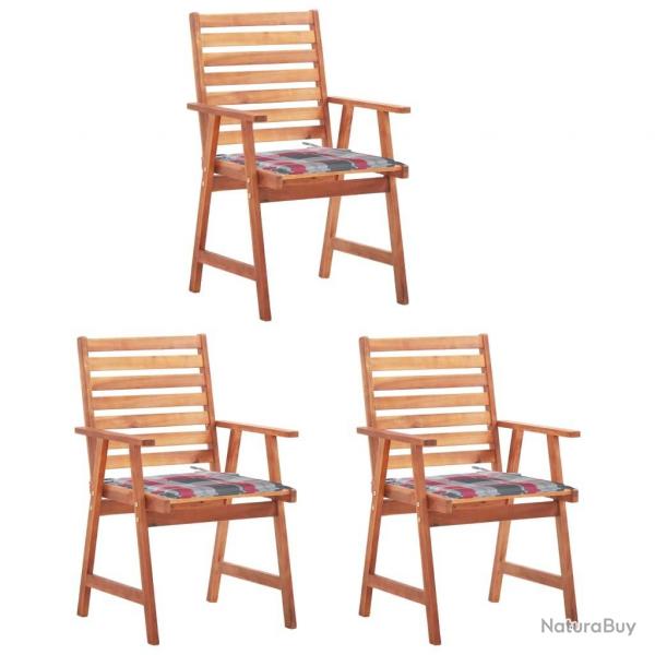 Chaises  manger d'extrieur lot de 3 et coussins Acacia massif