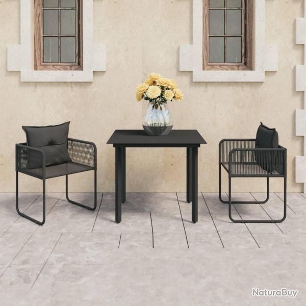 Ensemble  manger de jardin 3 pcs PVC rsine tresse noir