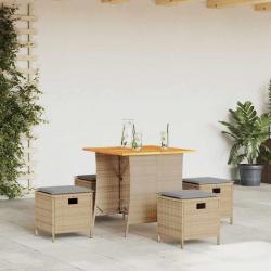 Ensemble à manger de jardin avec coussins 5pcs Beige poly rotin