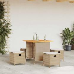 Ensemble à manger de jardin avec coussins 5pcs Beige poly rotin
