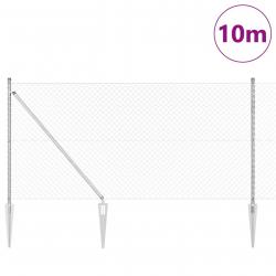 Clôture en mailles de chaîne avec 7 poteaux pointus 1,2 x 10 m en acier galvanisé