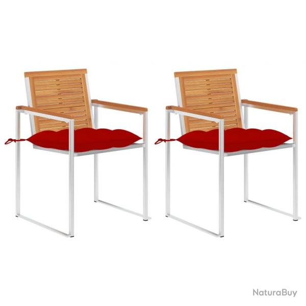 Chaises de jardin avec coussins lot de 2 Acacia solide et acier