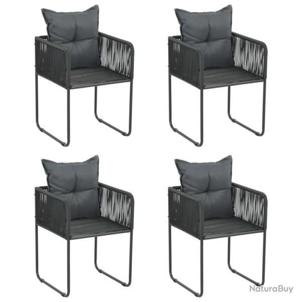 Chaises d'extrieur lot de 4 avec oreillers Rsine tresse Noir