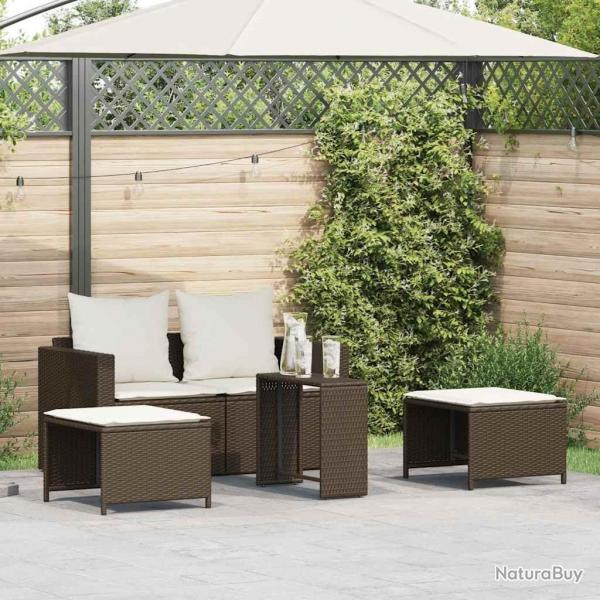 Salon de jardin 5 pcs avec coussins empilable marron polyrotin