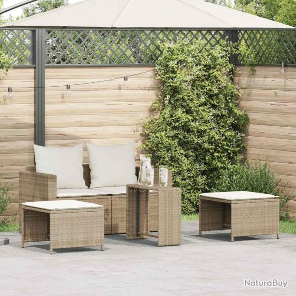 Salon de jardin 5 pcs avec coussins empilable beige polyrotin