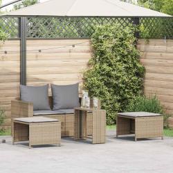 Salon de jardin 5 pcs avec coussins empilable beige polyrotin
