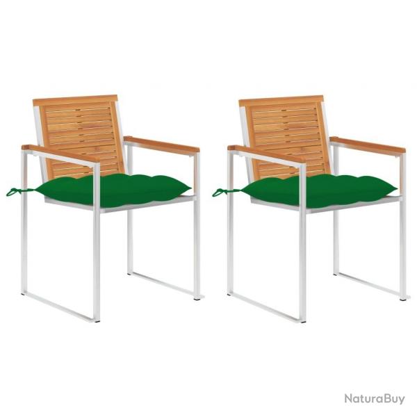 Chaises de jardin avec coussins lot de 2 Acacia solide et acier