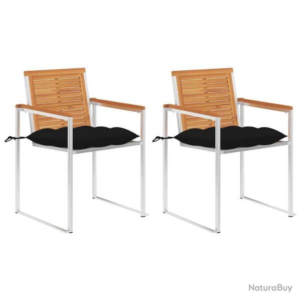 Chaises de jardin avec coussins lot de 2 Acacia solide et acier