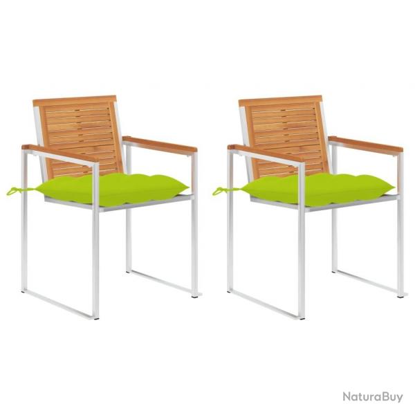 Chaises de jardin avec coussins lot de 2 Acacia solide et acier