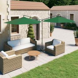 Parasol de jardin double avec mât en acier vert 600 cm
