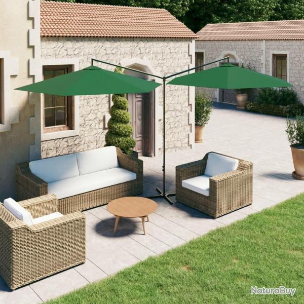 Parasol de jardin double avec mt en acier vert 600 cm