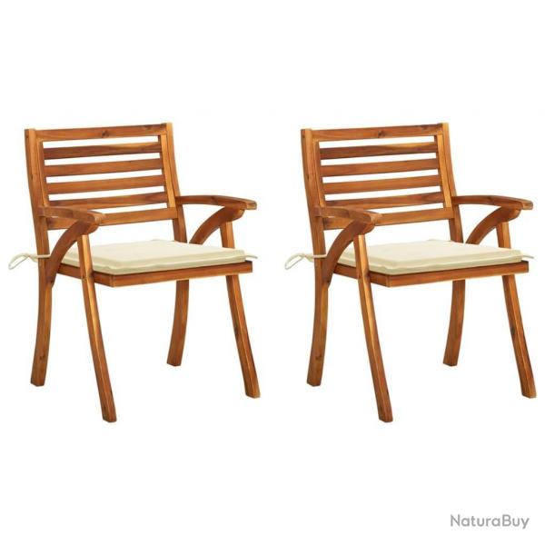 Chaises  manger de jardin avec coussins lot de 2 Acacia massif