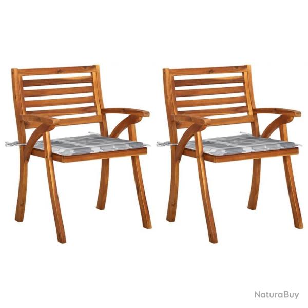 Chaises  manger de jardin avec coussins lot de 2 Acacia massif