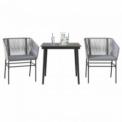 Ensemble à manger jardin coussins 3 pcs gris poly rotin verre