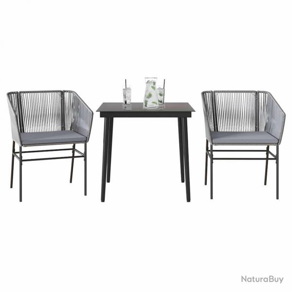 Ensemble  manger jardin coussins 3 pcs gris poly rotin verre