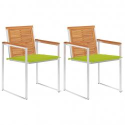 Chaises de jardin avec coussins lot de 2 Acacia solide et acier