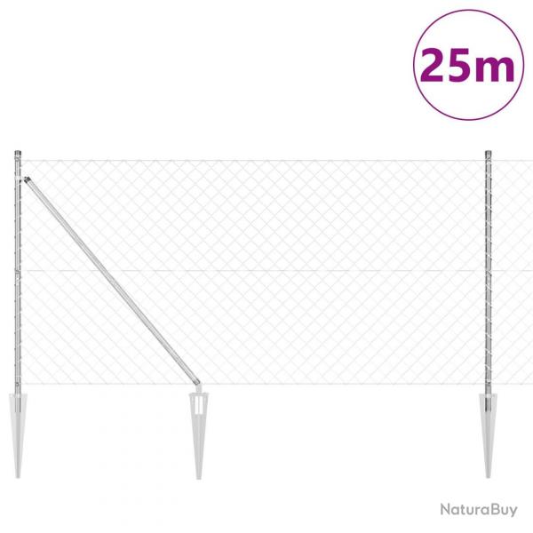 Clture en chane avec 13 poteaux d'ancrage 1,2 x 25 m Acier galvanis