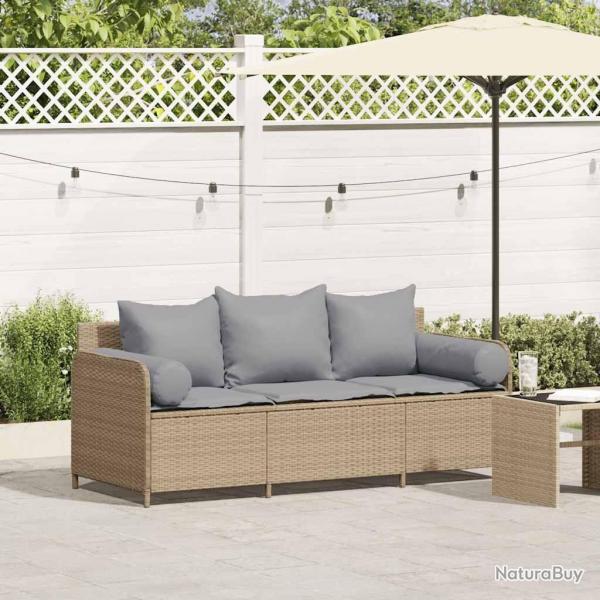 Canap de jardin avec coussins 3 places beige rsine tresse