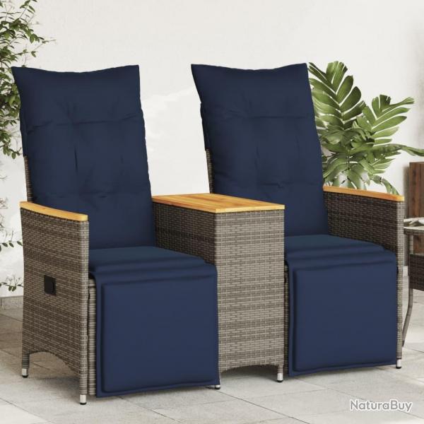 Canap de jardin inclinable 2 places avec Table en rsine tresse grise