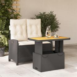 Ensemble à manger de jardin coussins 2pcs noir résine tressée