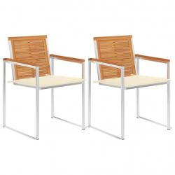 Chaises de jardin avec coussins lot de 2 Acacia solide et acier