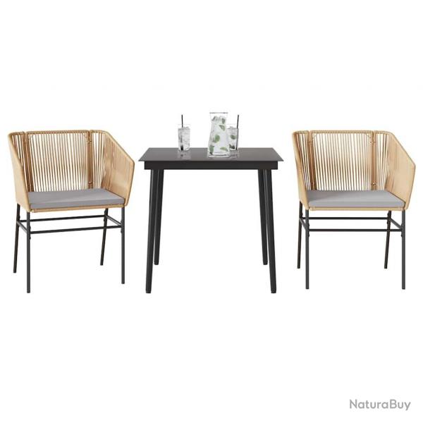 Ensemble  manger jardin coussins 3pcs marron poly rotin verre