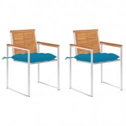 Chaises de jardin avec coussins lot de 2 Acacia solide et acier
