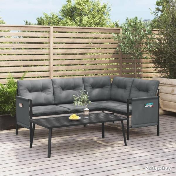 Canap d'angle de jardin anthracite acier et textilne