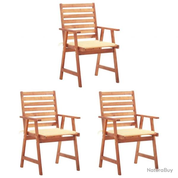 Chaises  manger d'extrieur lot de 3 et coussins Acacia massif