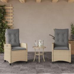 Chaises inclinables jardin lot de 2 et coussins résine tressée