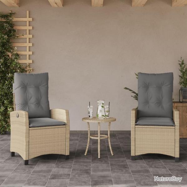 Chaises inclinables jardin lot de 2 et coussins rsine tresse