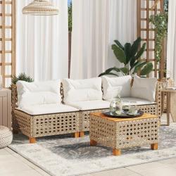 Canapé de jardin avec coussins 3 places beige résine tressée