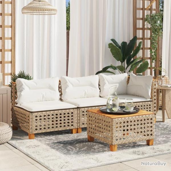 Canap de jardin avec coussins 3 places beige rsine tresse