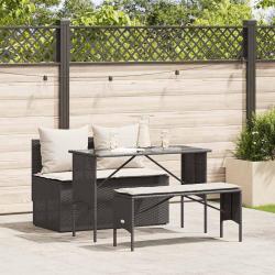 Ensemble à manger de jardin avec coussins 3 pcs Noir