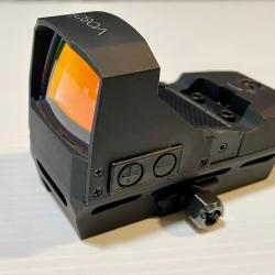 VISEUR POINT ROUGE : VÉOPTIK, mod RS 5, ÉCRAN PANORAMIQUE DE 22mm X 37mm, PILE ET SOLAIRE, LED.