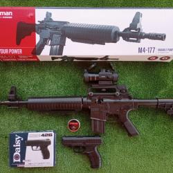 PACK-24 Carabine PCP à pompe M4-177 Bbs et Plomb 4,5 mm + Pistolet Daisy 426, 4,5 mm + Red Dot
