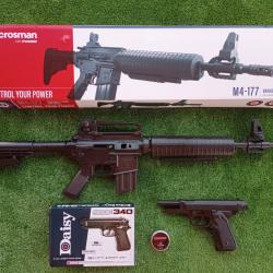 PACK-23 Carabine PCP à pompe M4-177 Bbs et Plomb Cal. 4,5 mm  + Pistolet-Laser Daisy Mod.426 4,5 mm