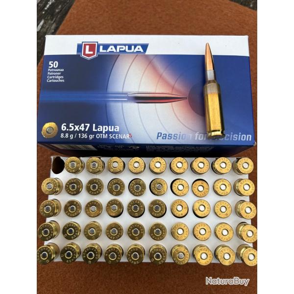 100 CARTOUCHES LAPUA 6.5x47 8,8 g136 gr SCENAR L