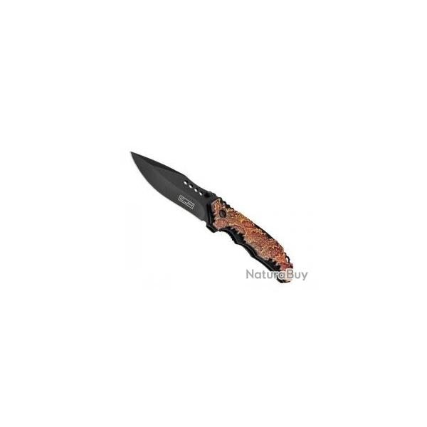 Couteau CJH ABS DECOR VIPERE INOX NOIR  lame noire acier 420  cran intrieur et  bouton double