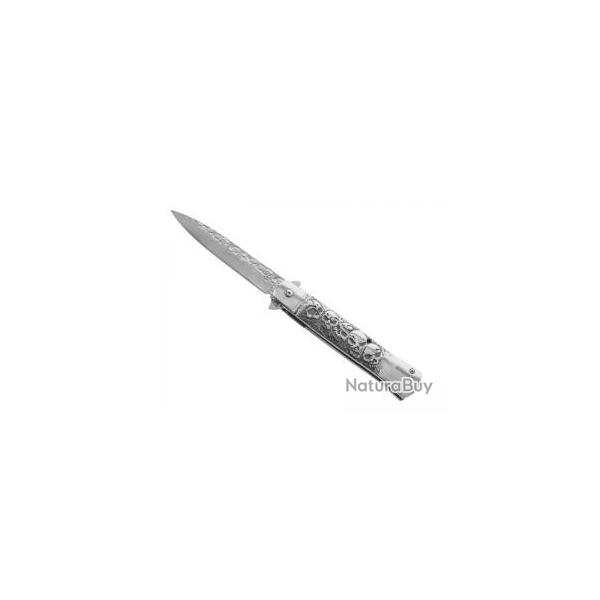 Couteau Herbertz TETE DE MORT TOUT INOX lame acier 420 avec  flipper  et cran intrieur