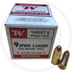 CARTOUCHES WINCHESTER TARGET & PRACTICE - FMJ - CAL: 9mm luger (9x19mm) - 124GRS - BOITE DE 50 UNITÉ