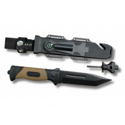 Couteau de chasse-combat  Lame 16 cm - Manche kaki antidérapant