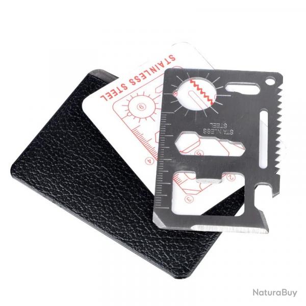 Multi-outil de poche 11 en 1 format carte de crdit - Outil de survie, camping, randonne, voyage