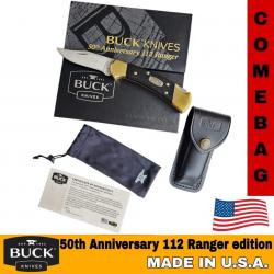 Buck 112 Ranger 50e Anniversaire - Couteau pliant de collection en ébène et laiton