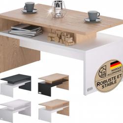 Table Basse rectangulaire Blanc chêne 95x55x50cm Table de Salon 50kg