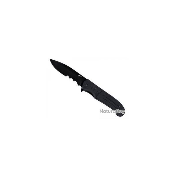 Couteau CRKT IGNITOR BLACKWASH lame noire semi-dente acier 8Cr13MoV