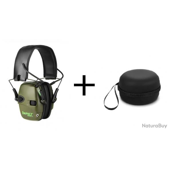 Casque Antibruit lectronique kaki + Etui 1 - Tir Sportif Chasse