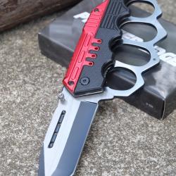 Couteau de Black Bloc Poing Américain Semi Automatique Lame Tanto Manche Black Brise Vitres Cutter