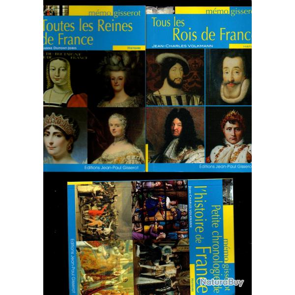 tous les rois de france , toutes les reines et chronologie histoire de france mmo gisserot 3 livres