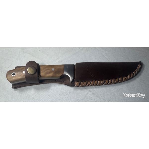 Couteau de chasse In'Forest IF4 Olivier - Lame 12 cm + tui cuir - Neuf en bote